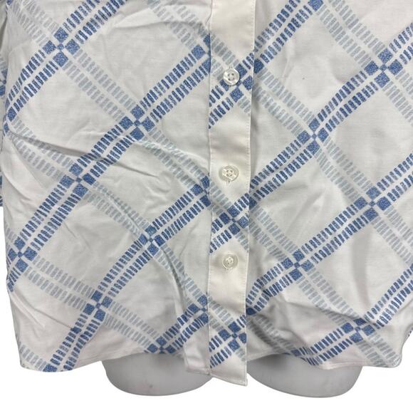 Chicos No Iron Stretch Button Up 3/4 Sleeve Cotton Blue White Shirt 2P/ 12/ 14 - Picture 7 of 16